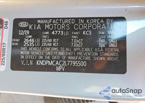 2020 Kia Sportage Lx из США, поврежденный, VIN KNDPMCAC2L7795500